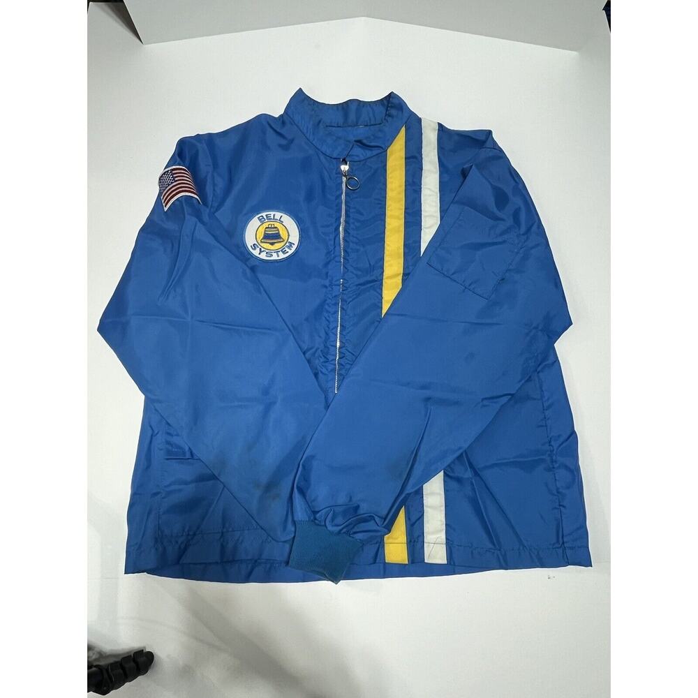 VINTAGE BELL SYSTEM BLUE YELLOW WHITE RACING JACKET SIZE MEDIUM FLEECE LINED
